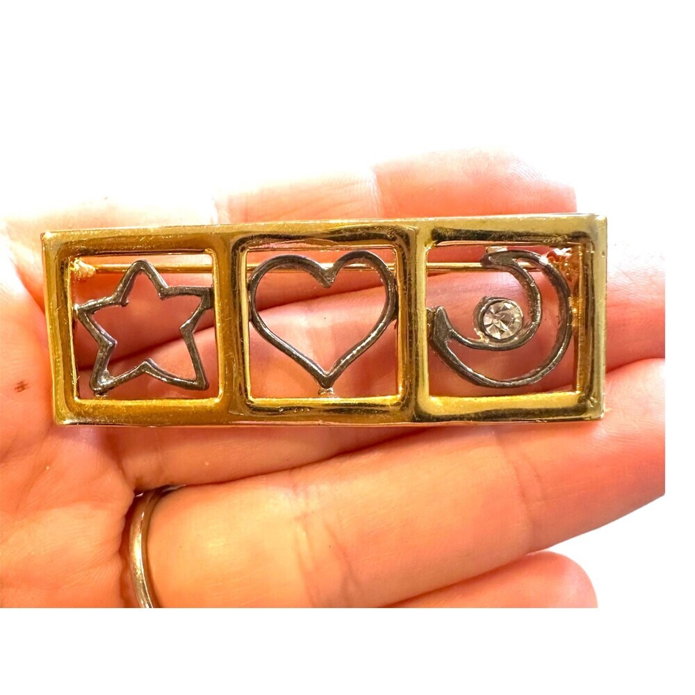 Vintage Star Heart Moon Brooch Pin